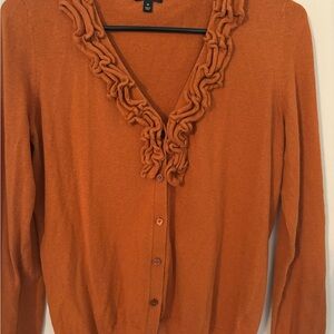 Talbots Lovely Soft Rust Knit Cardigan Sweater with Textured Trim